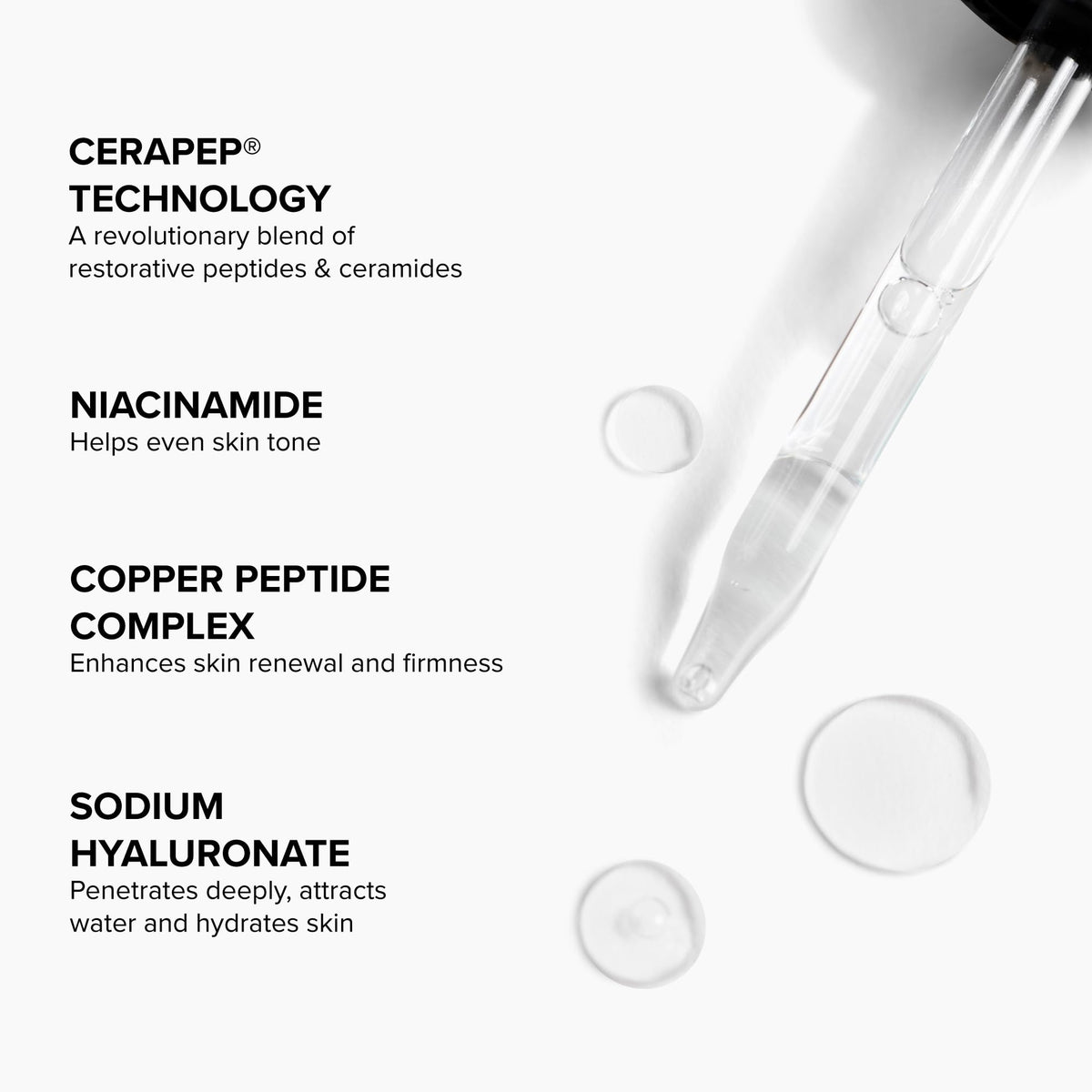 DRMTLGY label close-up showing CeraPep Technology and ingredient clarity