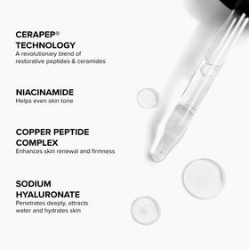 DRMTLGY label close-up showing CeraPep Technology and ingredient clarity