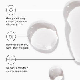 DRMTLGY oil texture drop on fingertip showing silky spreadability benefit