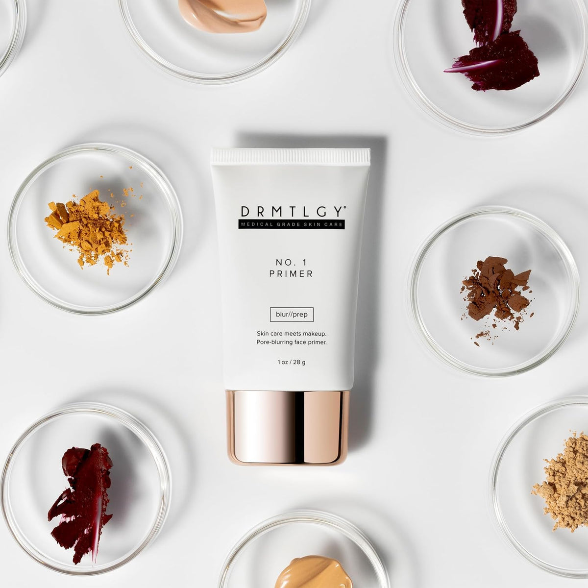 DRMTLGY primer before and after pore blur comparison revealing minimized pores