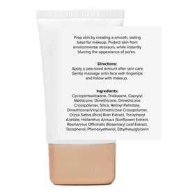 DRMTLGY primer ingredients label closeup showing vitamin E and botanical extracts