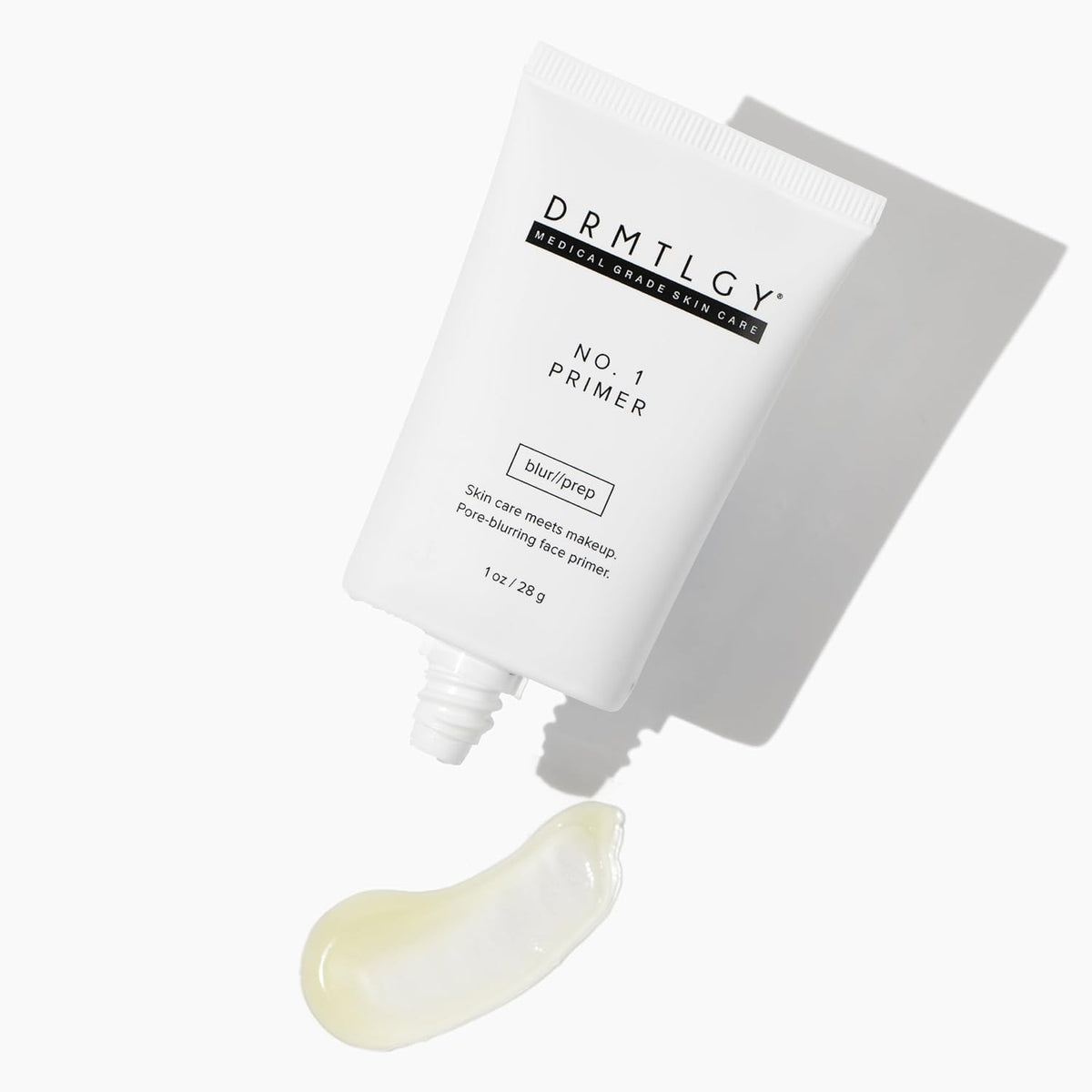 DRMTLGY primer poured on hand illustrating thin, blendable formula and quick absorption