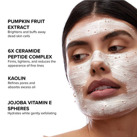 DRMTLGY mask on face in a spa setting highlighting calm, self‑warming comfort