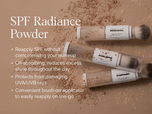 DRMTLGY powder inside a purse lifestyle shot emphasizing on-the-go reapplication