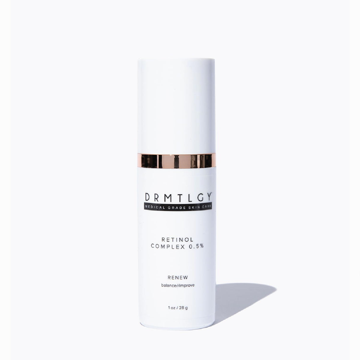 DRMTLGY front packaging of 0.5% retinol serum showing product benefits