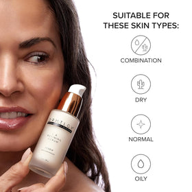 DRMTLGY serum on hand demonstrating texture and easy spread for smoother skin