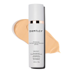 DRMTLGY front packaging showing SPF 44 and tinted moisturizer benefits