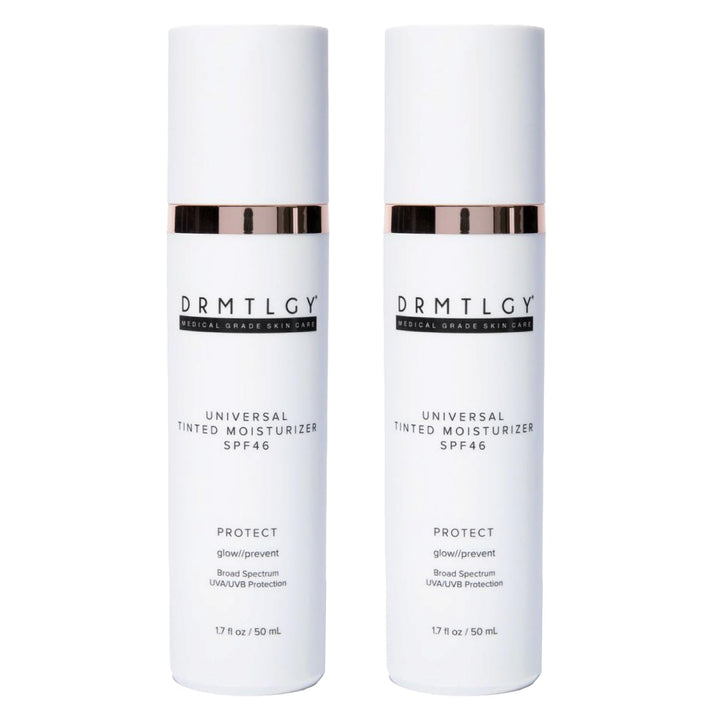 DRMTLGY front packaging showing SPF 46 and versatile tint benefit
