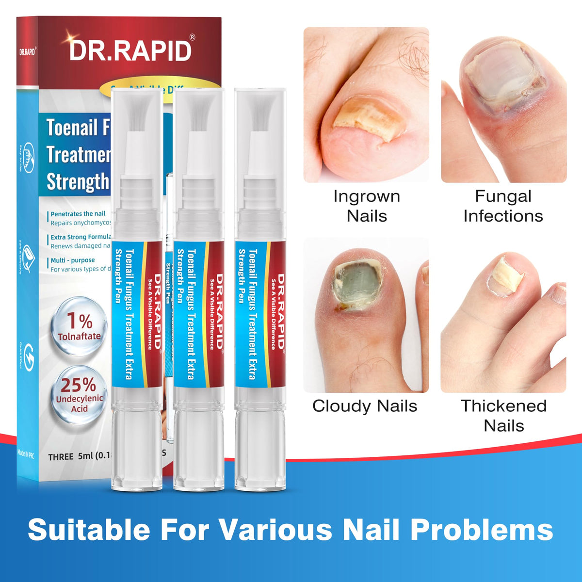 DR.RAPID pen held in hand showing compact travel-friendly size