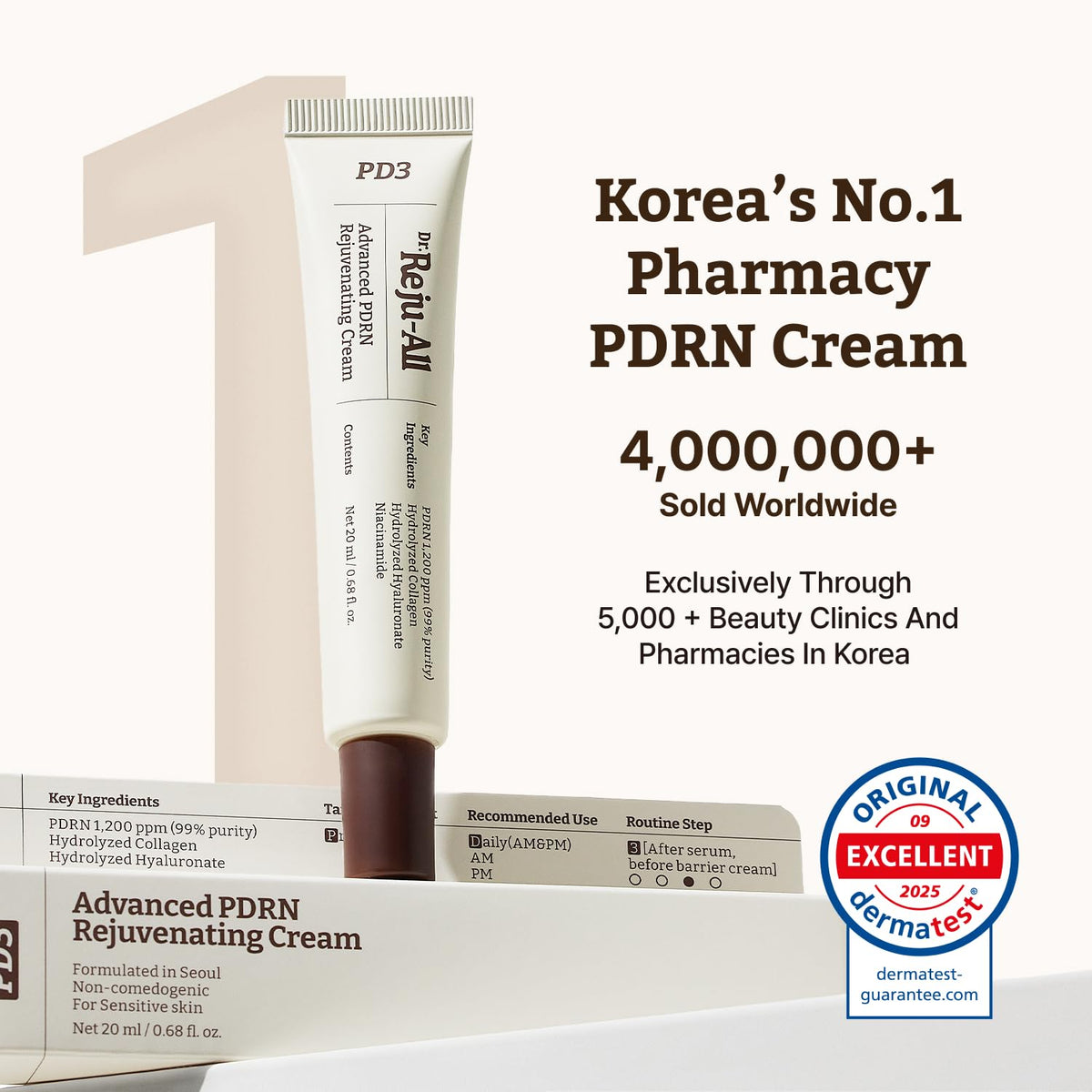 Dr.Reju-All label detail highlighting 1200ppm PDRN and ingredient benefits