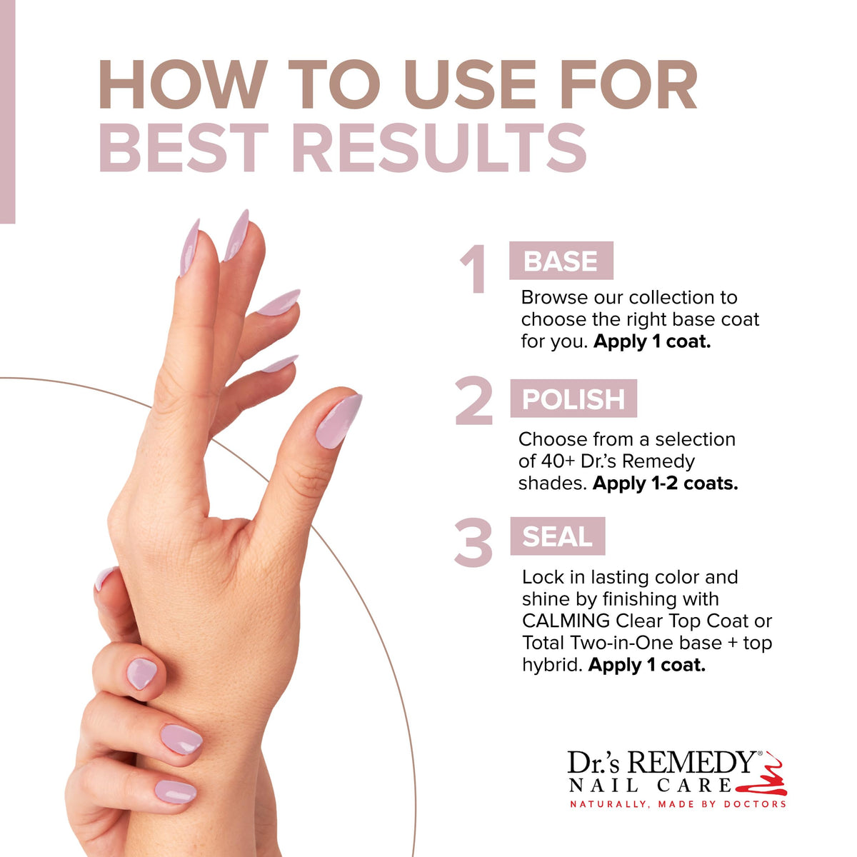 Dr.'s Remedy polish next to coin showing size and travel-friendly benefit