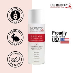 Dr.'s Remedy bottle beside cotton pads ready for easy, less-drying removal