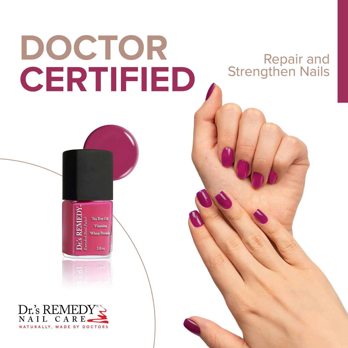 Dr.'s Remedy brush close-up applying polish for smooth even coverage benefit
