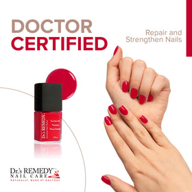 Dr.'s Remedy brush stroke of coral red illustrating smooth application and coverage