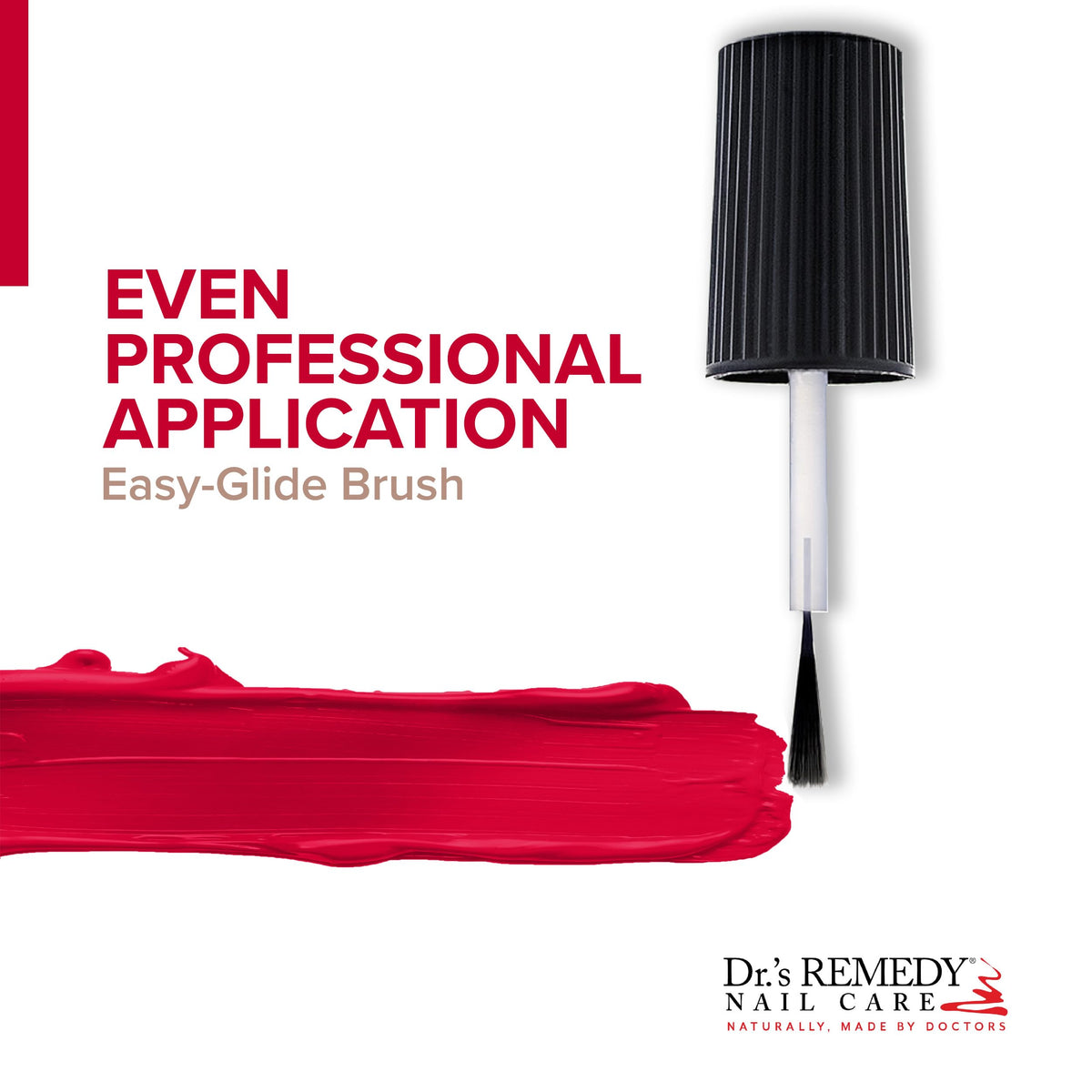 Dr.'s Remedy close-up of glossy coral red finish showing long-lasting shine benefit