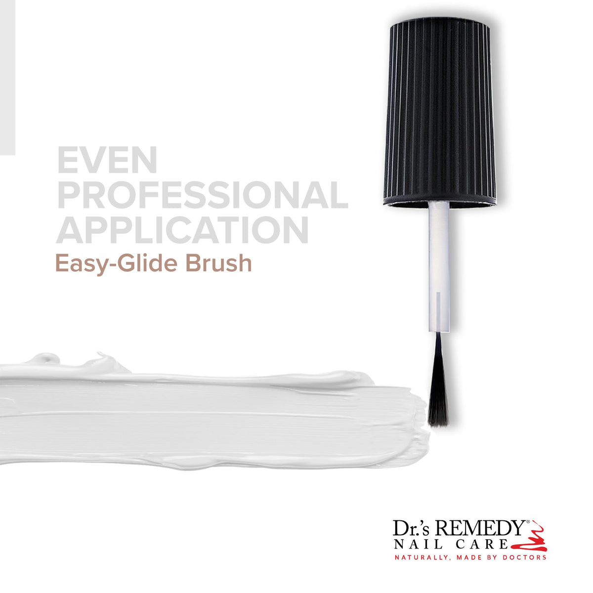 Dr.'s Remedy painted nails on model demonstrating neutral color and protective shine
