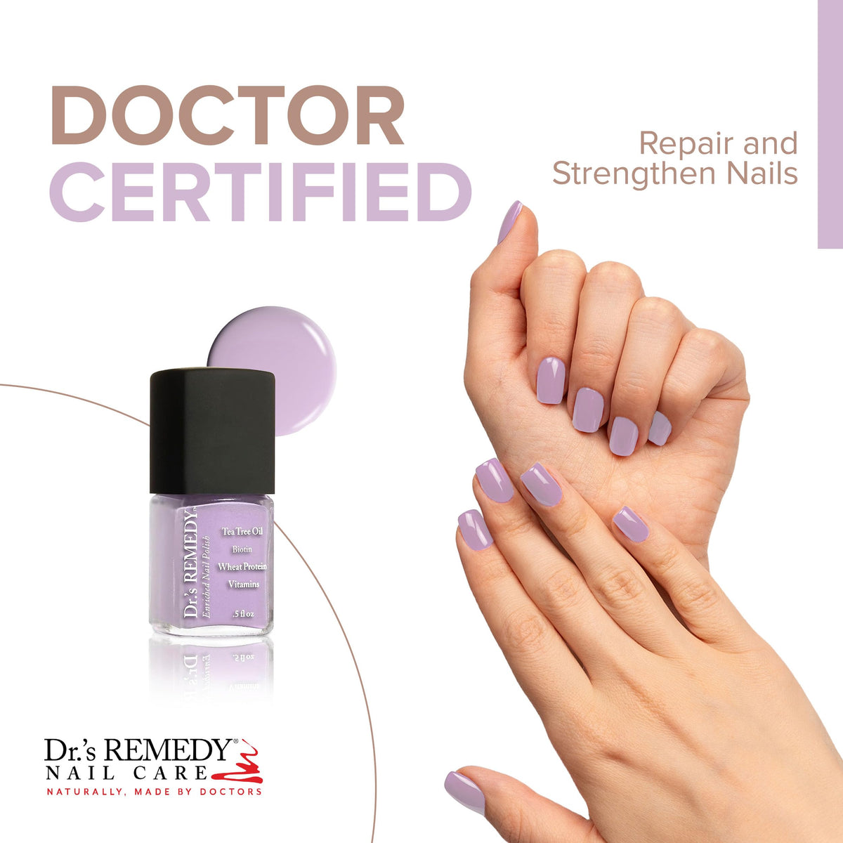 Dr.'s Remedy LYRical Lilac polish swatch card highlighting true color payoff