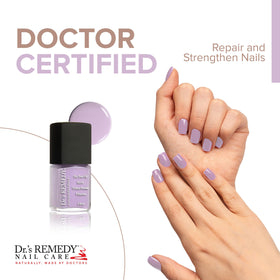 Dr.'s Remedy LYRical Lilac polish swatch card highlighting true color payoff