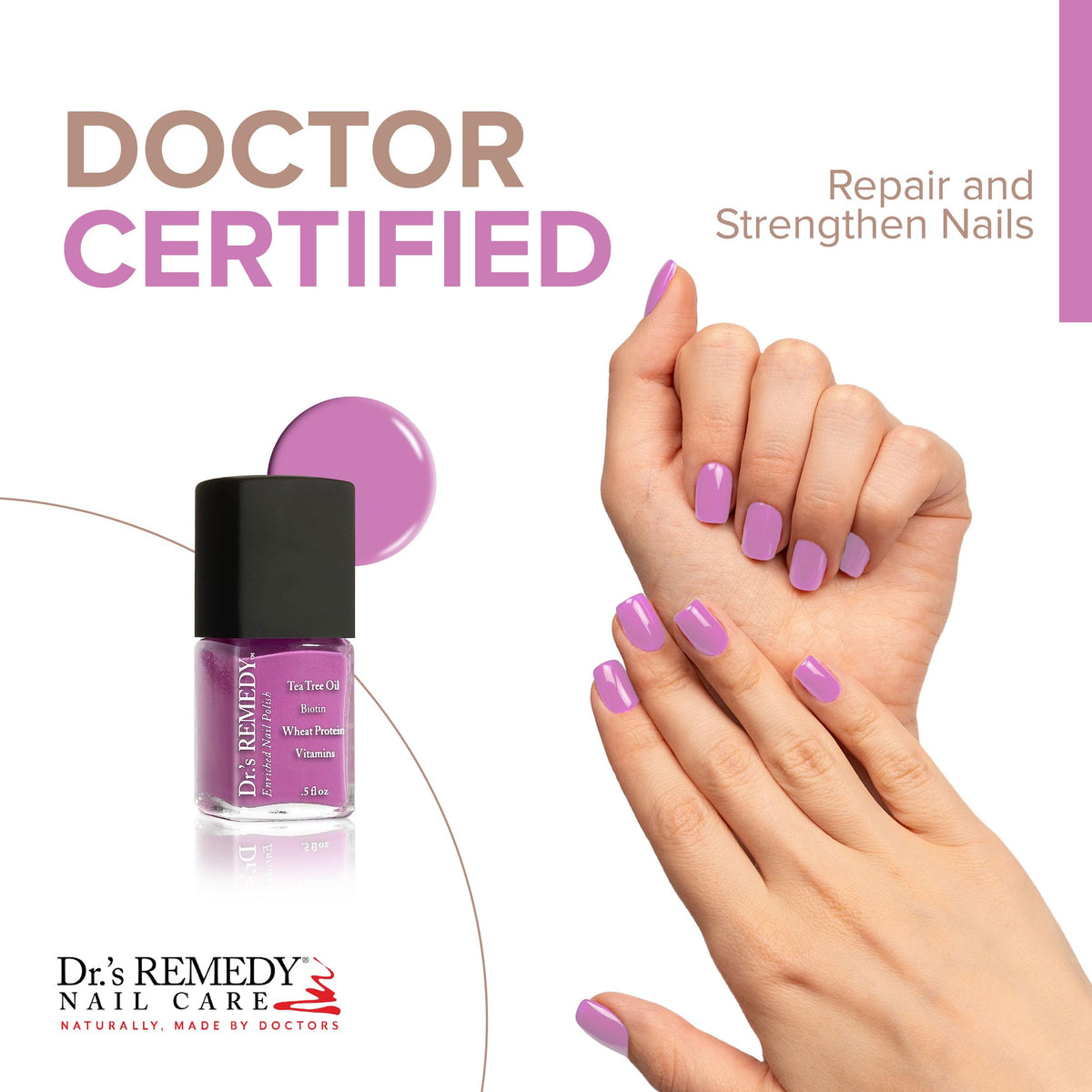 Dr.'s Remedy brush stroke of magenta color demonstrating smooth application benefit