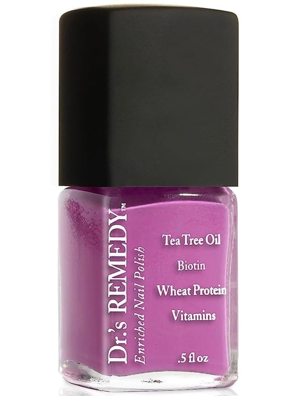 Dr.'s Remedy bottle front view showing magenta shade and glossy finish benefit