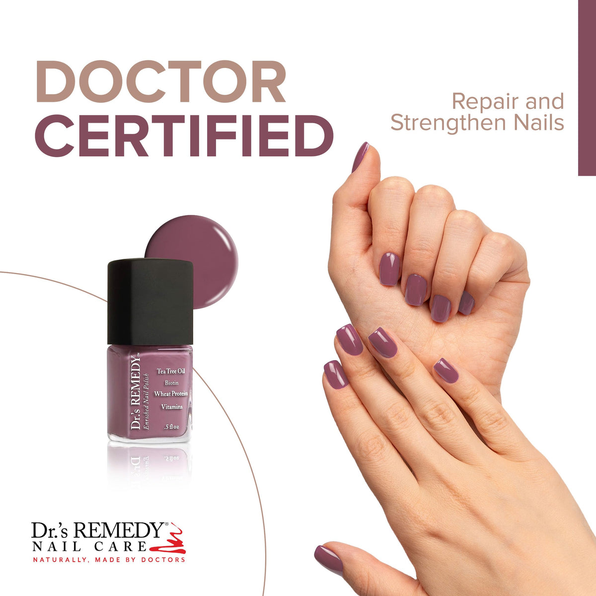 Dr.'s Remedy brush stroke of mindful mulberry showing smooth, glossy coverage