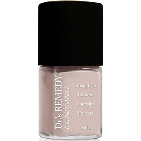Dr.'s Remedy front bottle showing NURTURE Nude Pink and glossy finish benefit