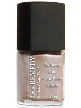Dr.'s Remedy front bottle showing POISED Pink Champagne shade and glossy benefit