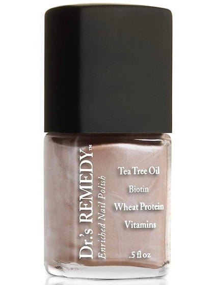 Dr.'s Remedy front bottle showing POISED Pink Champagne shade and glossy benefit