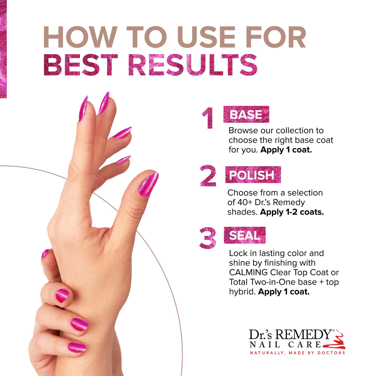 Dr.'s Remedy Reflective Rose nail being painted demonstrating strengthening finish