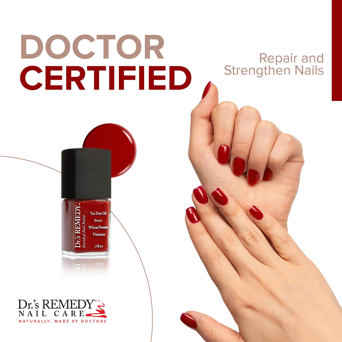Dr.'s Remedy brush stroke of RESCUE Red demonstrating smooth, even application benefit