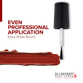 Manicure wearing Dr.'s Remedy RESCUE Red illustrating durable shine and neat coverage