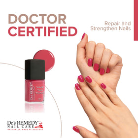 Dr.'s Remedy arm swatch showing true PEACEFUL Pink Coral color for accurate choice