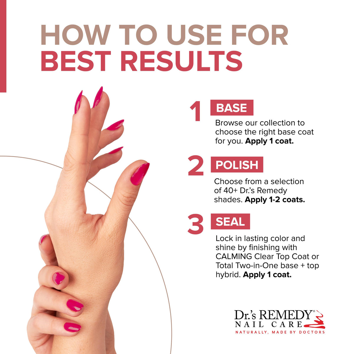 Dr.'s Remedy glossy texture close-up showing quick-dry, high-shine benefit
