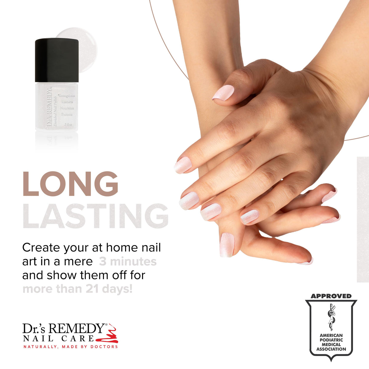 Dr.'s Remedy WISTFUL White close texture view highlighting glossy finish and resilient film