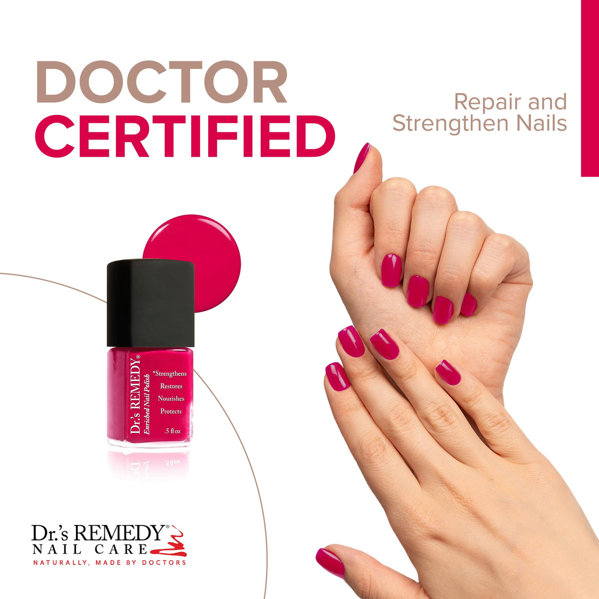 Dr.'s Remedy brush stroke of watermelon polish demonstrating smooth coverage