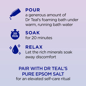 Dr Teal's rich foam texture displaying long-lasting bubbles and softness