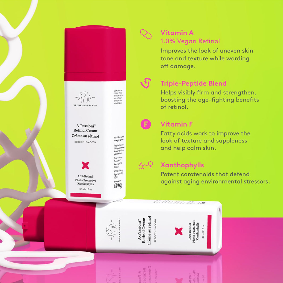 Drunk Elephant close-up peptides and Vitamin F ingredients for firmer skin