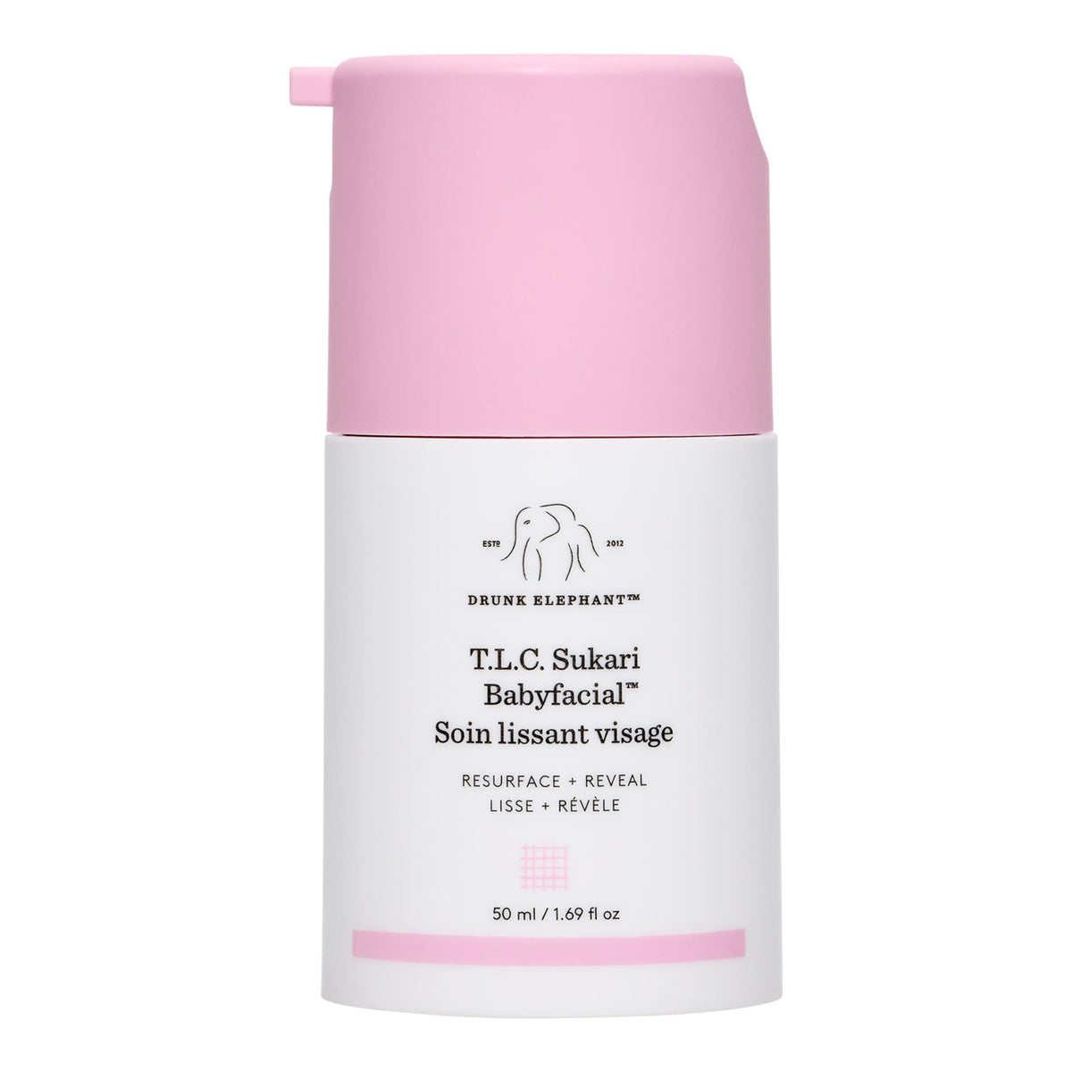 Drunk Elephant jar front view showing product and clear branding for easy identification