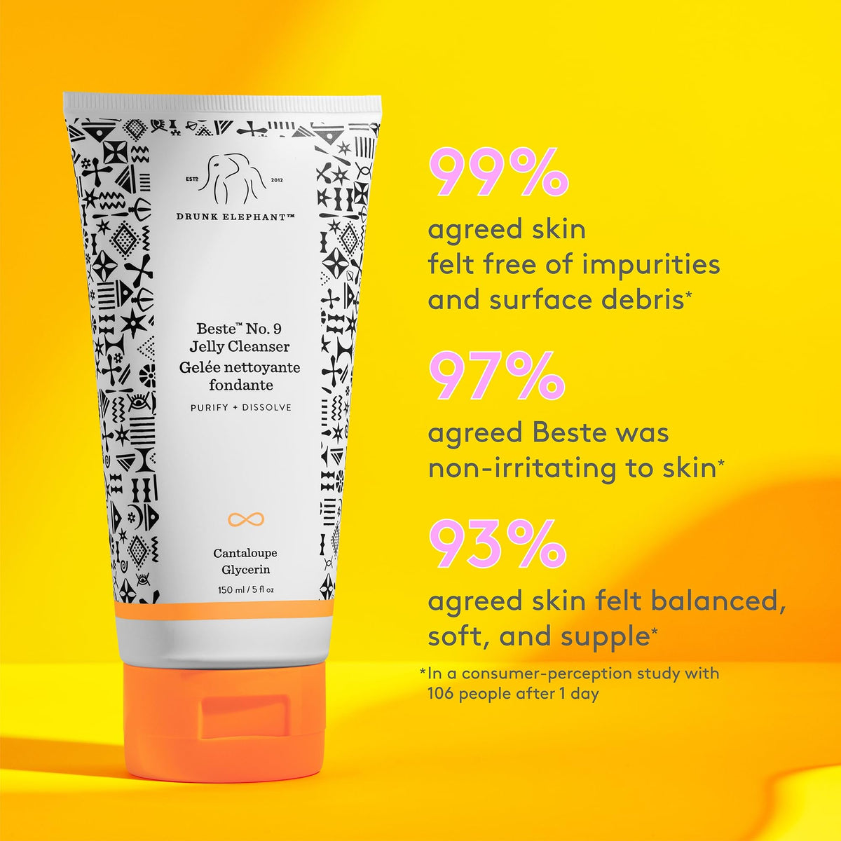 Drunk Elephant ingredients panel close-up highlighting pH-balanced, clean formula benefit