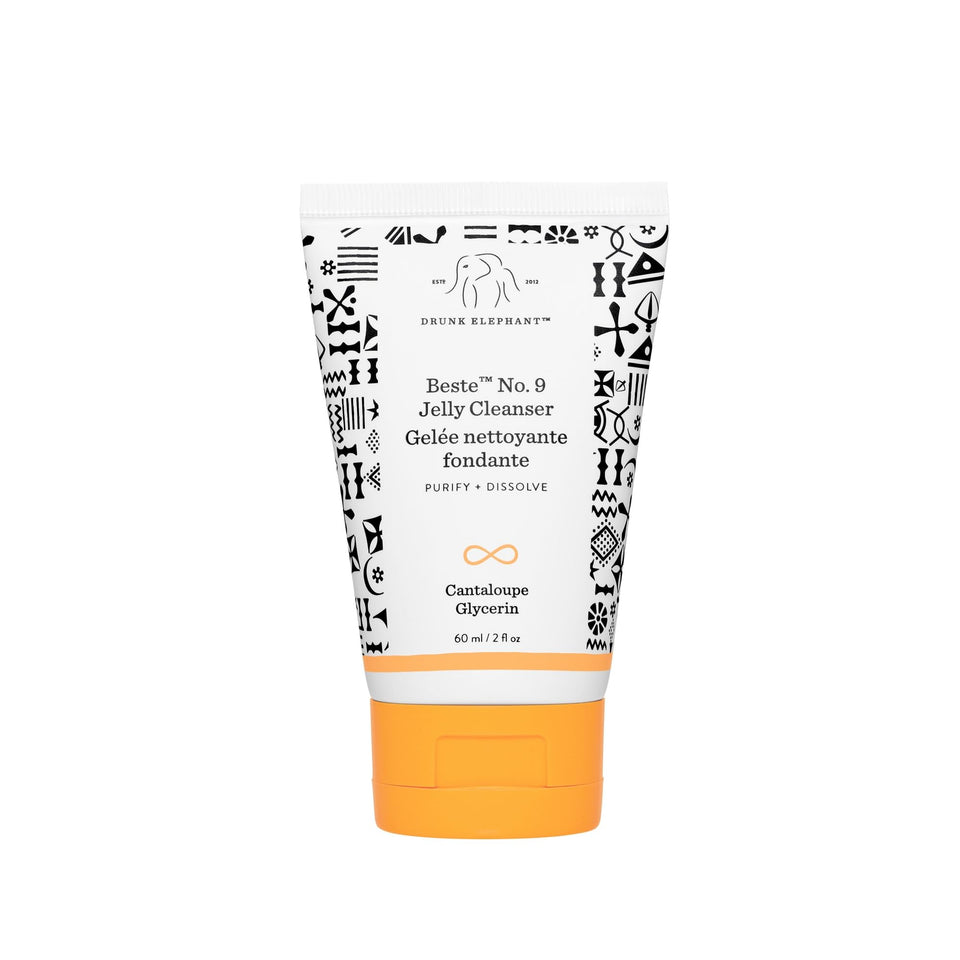Drunk Elephant Beste No. 9 front packaging showing compact travel tube and clear label