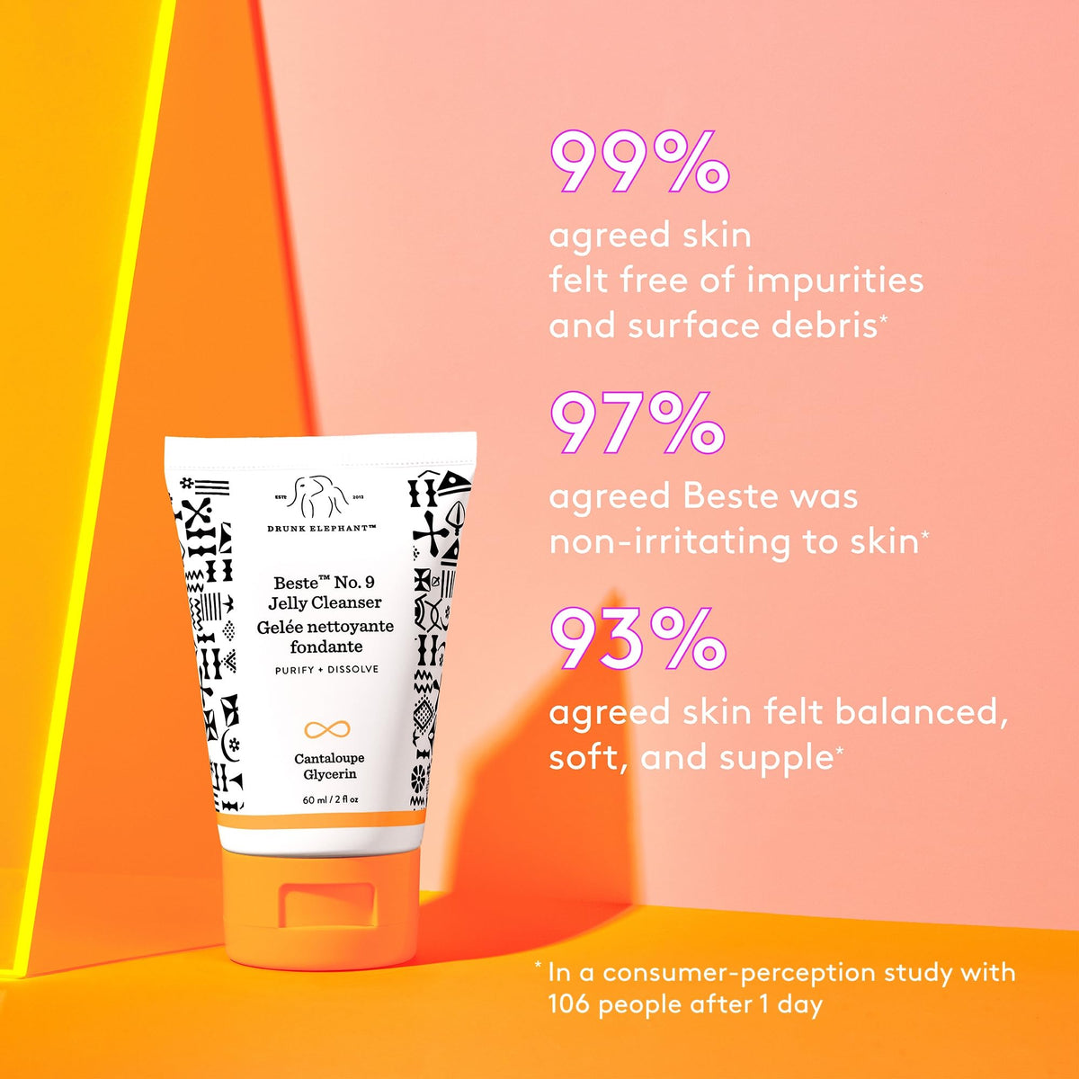Drunk Elephant Beste No. 9 gel on hand demonstrating easy makeup removal benefit