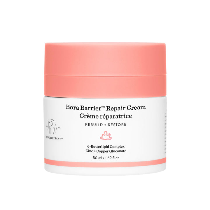 Drunk Elephant Bora Barrier front packaging showing jar and label for product recognition and trust