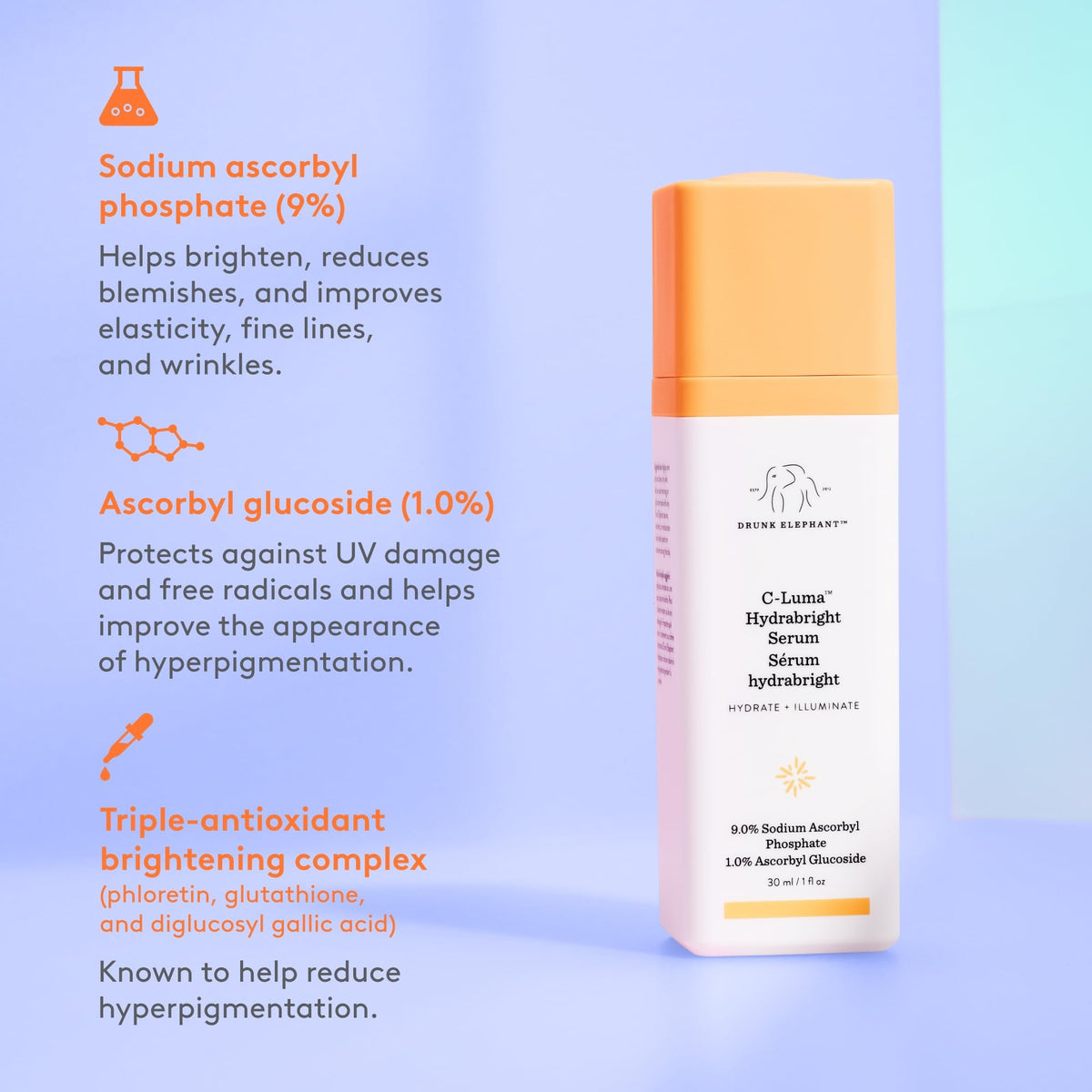 Drunk Elephant bottle beside ruler showing 30 ml scale for size clarity