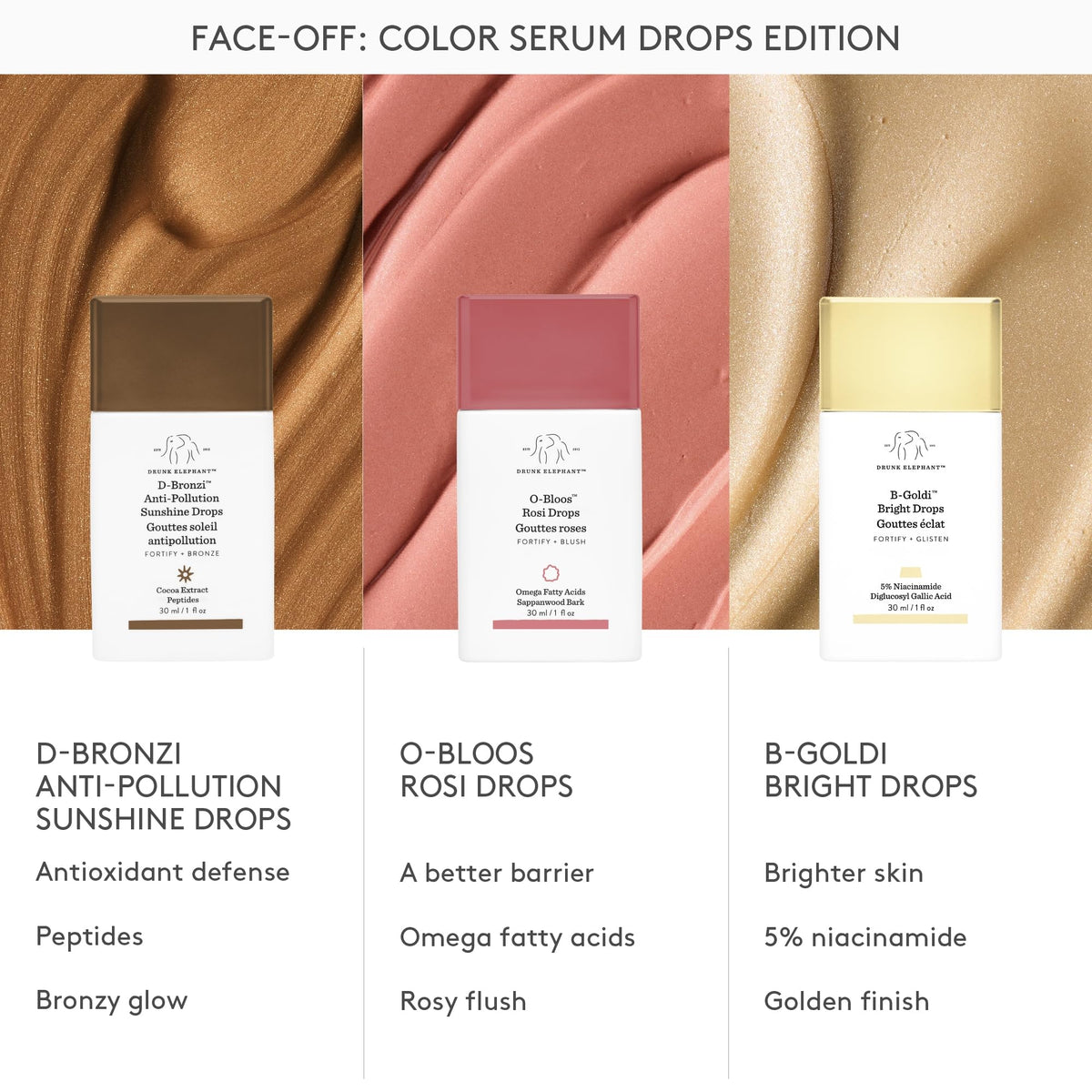 Bottle label detail of Drunk Elephant D-Bronzi highlighting ingredient transparency benefit