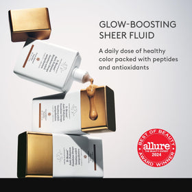 Drunk Elephant dropper dispensing a bronzing drop, precise application benefit