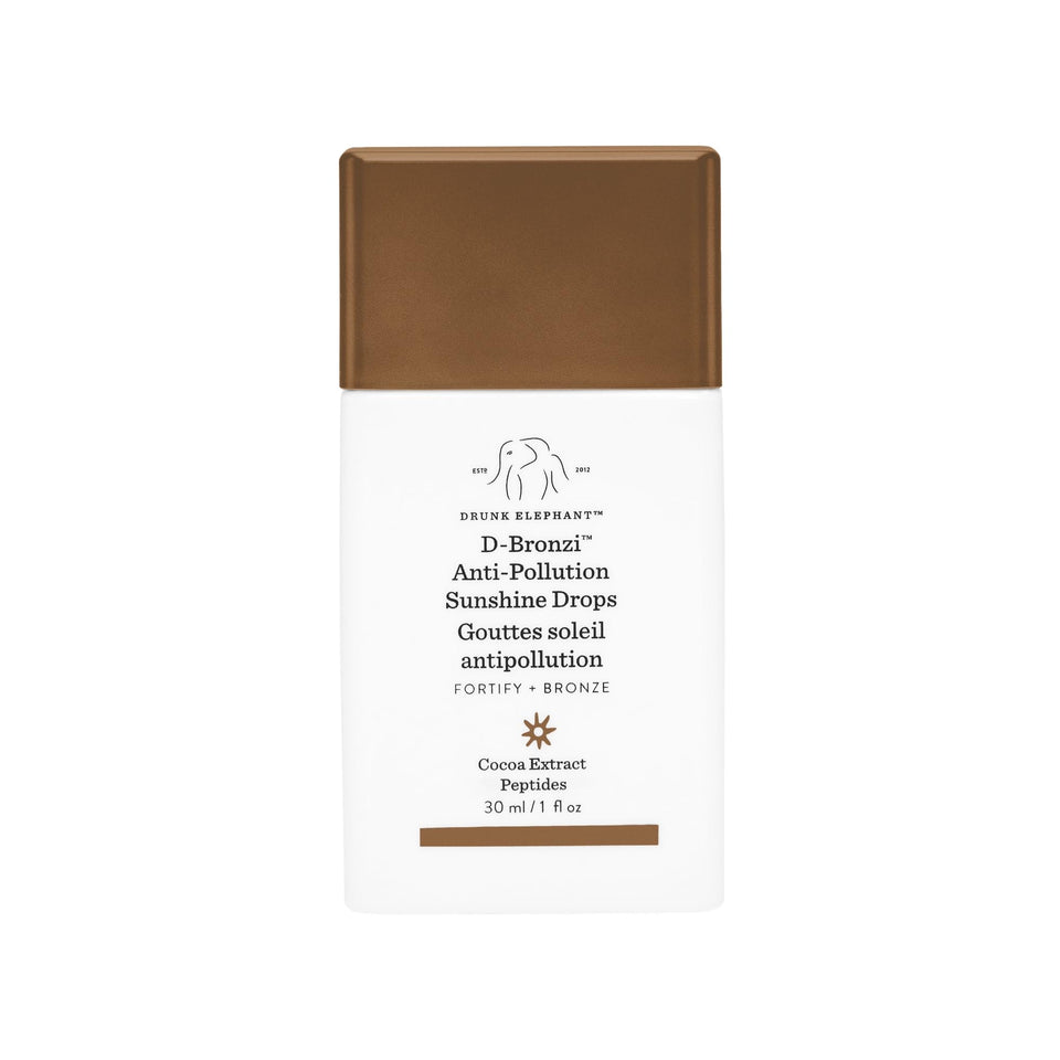 Drunk Elephant D-Bronzi front packaging showing bottle and label, clear product benefit
