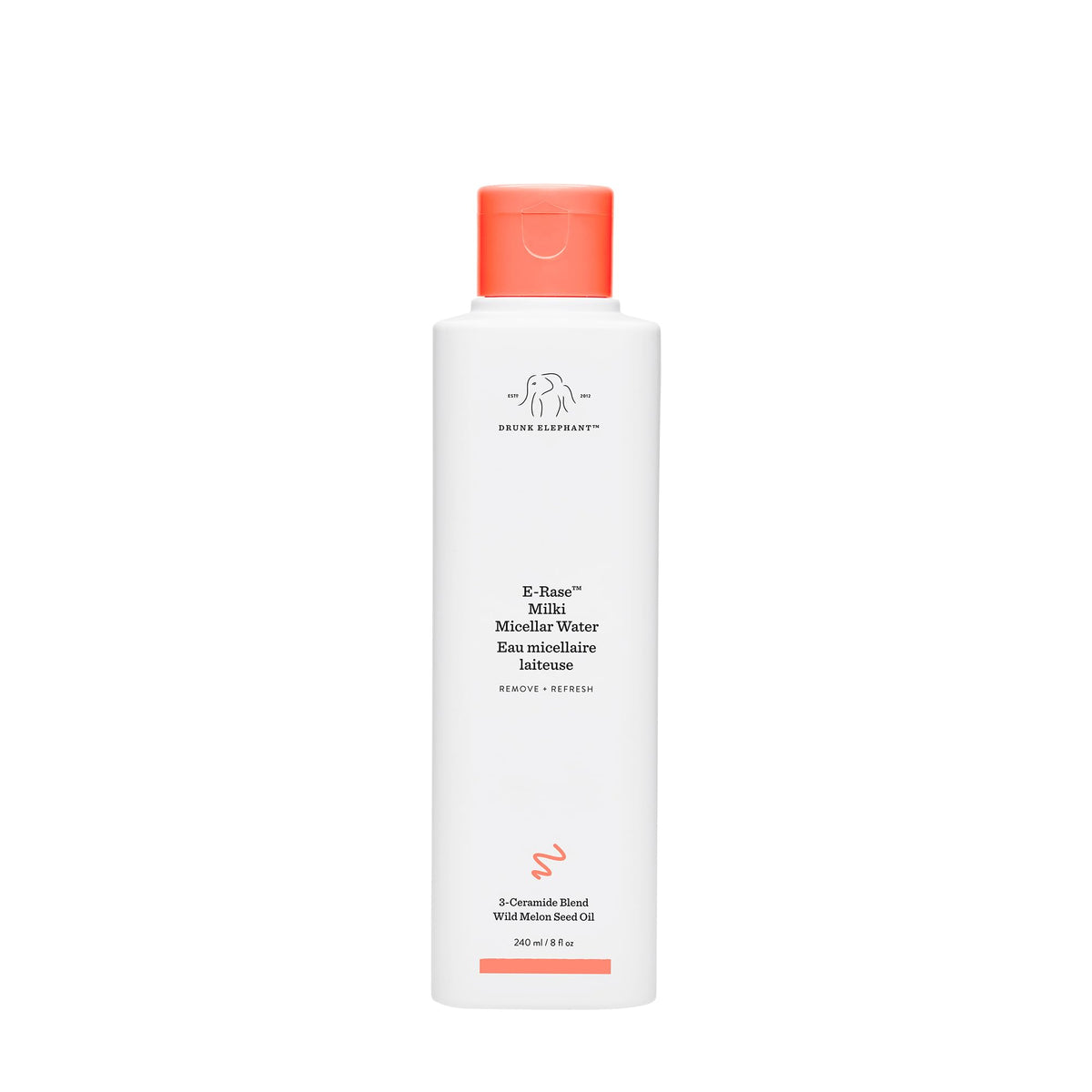 Drunk Elephant E-Rase front bottle showing packaging and volume benefit