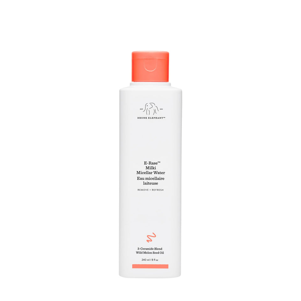 Drunk Elephant E-Rase front bottle showing packaging and volume benefit
