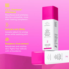 Drunk Elephant Framboos ingredient label detail, showing active AHA and BHA blend benefits
