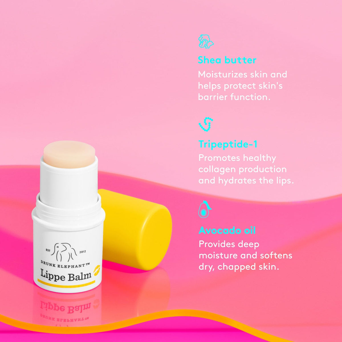 Drunk Elephant Lippe Balm inside a bag lifestyle shot showing on-the-go hydration